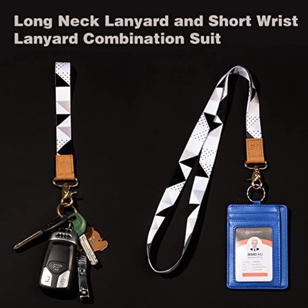 Pack of 2 Wrist and Neck Lanyards for ID Badges, EcoVision Wristlet Keychain Holder Car Key Lanyard for Women and Men