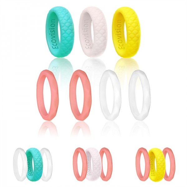 7 Pack Stackable Silicone Wedding Rings for Women, Ecovision Affordable Thin & Soft Rubber Wedding Bands for Beach Workout Travels Sports